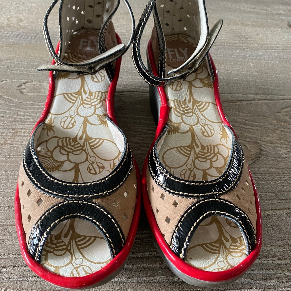 Fly London Red and Tan Wedges